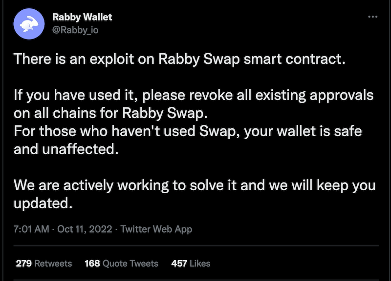Rabby Wallet exloit tweet image